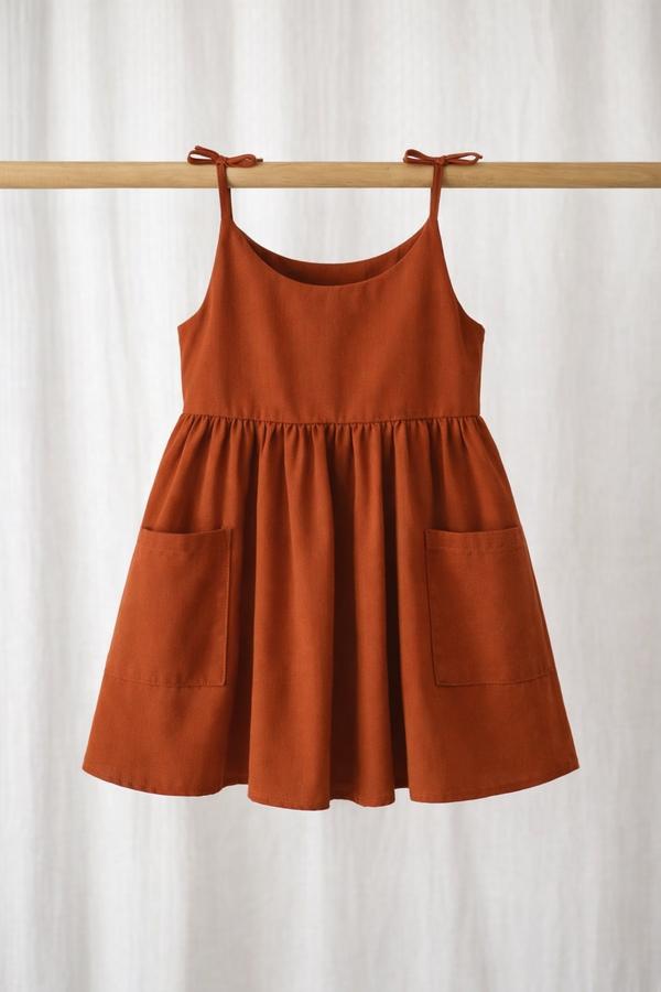 Rust Linen Tie-Strap Dress