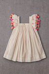 Little Otter Girls' Ivory Tassel Flutter Sleeve Dress
