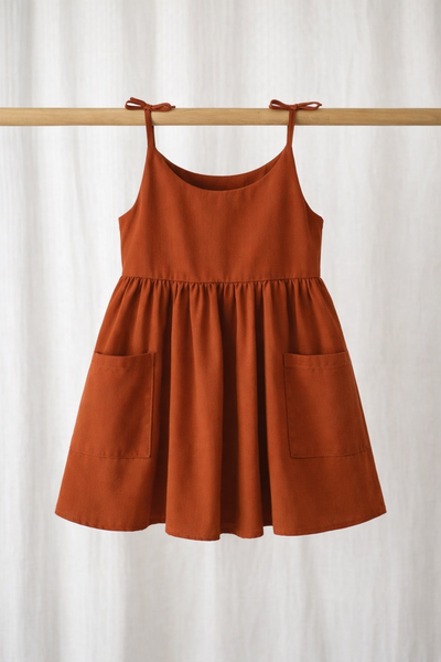 Rust Linen Tie-Strap Dress